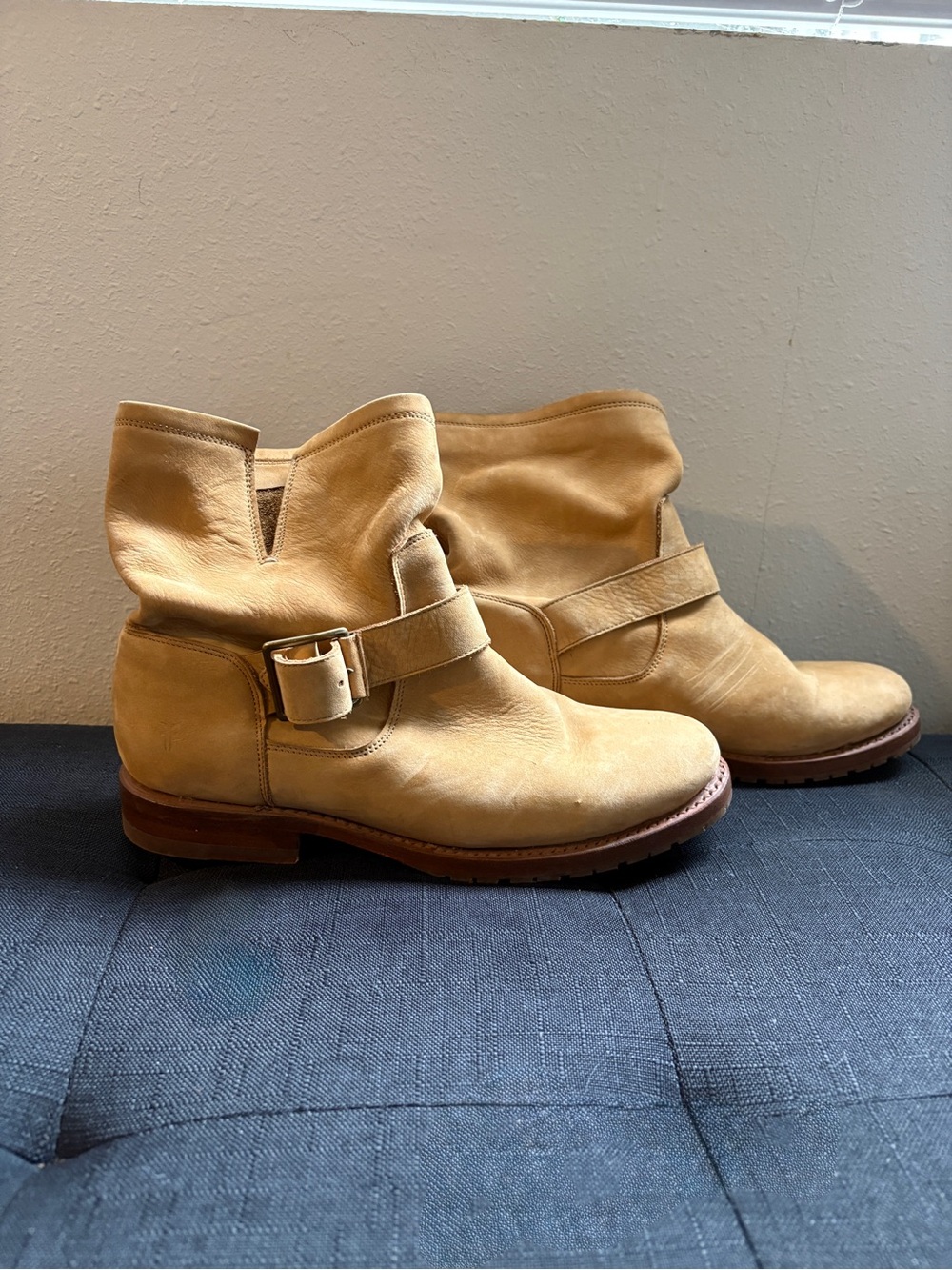 Frye Tan Leather Short Harness Ankle Boots